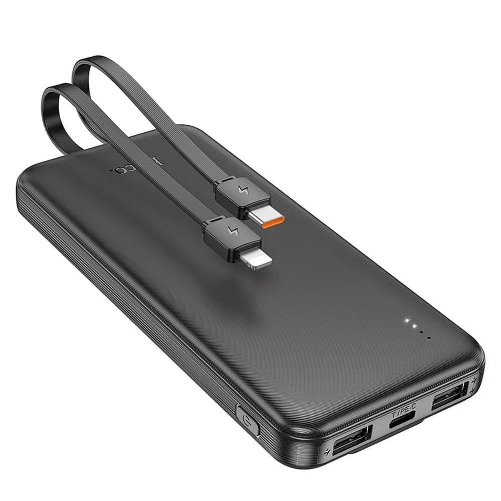 Hoco J118 Power Bank 10000mAh με Ενσωματωμένο Καλώδιο USB-C kαι Lightning QC (Μαύρο)