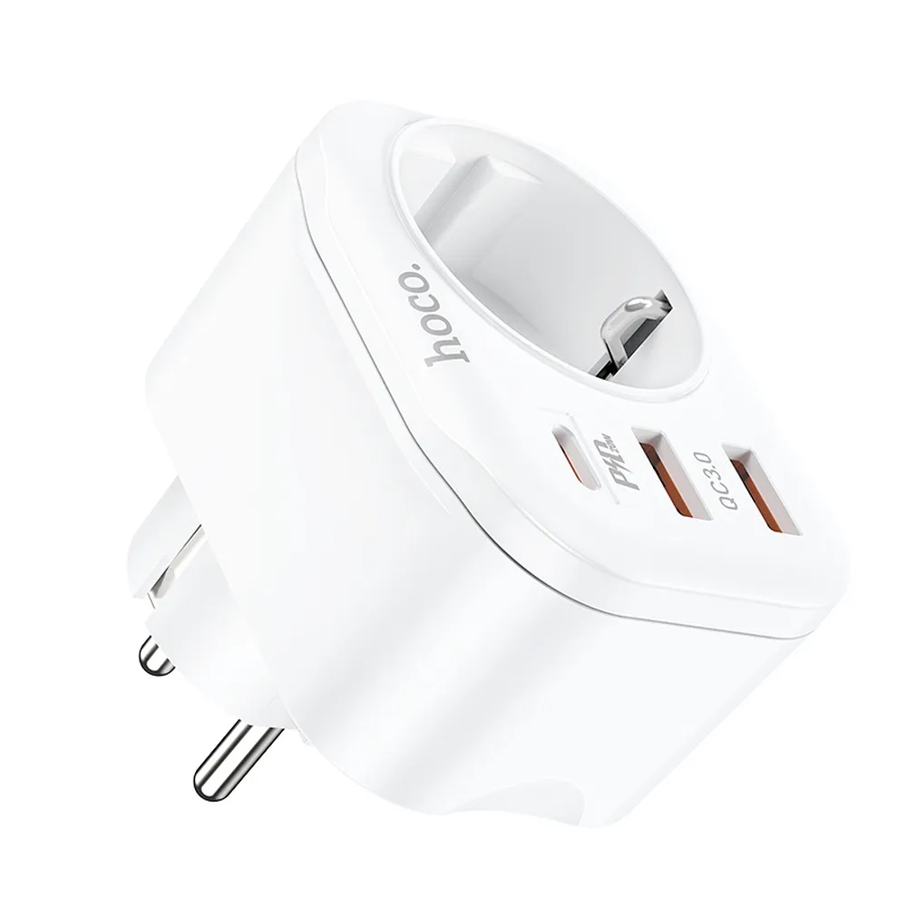 Hoco NS3 Φορτιστής με 2 Θύρες USB-A και Θύρα USB-C 20W Power Delivery / Quick Charge 3.0 (Λευκό)