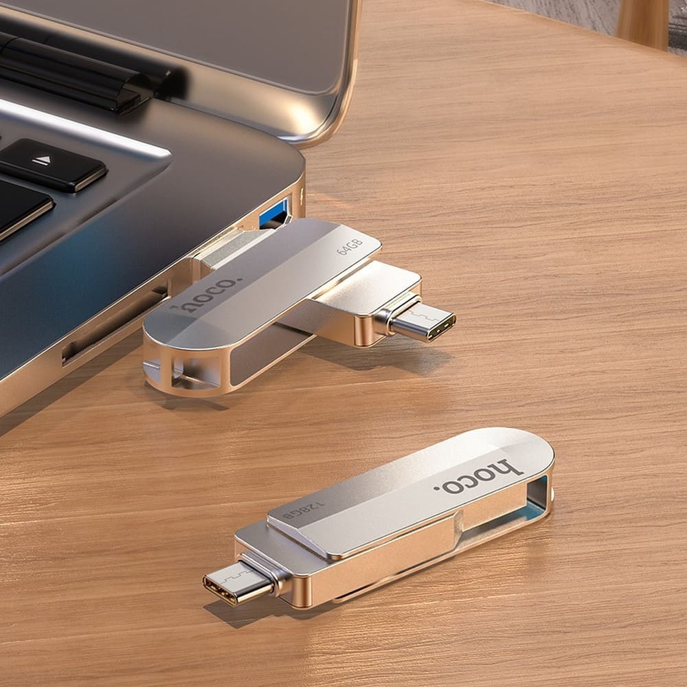 Hoco UD10 USB 3.0 Stick με σύνδεση USB-A & USB-C 128GB (Ασημί)