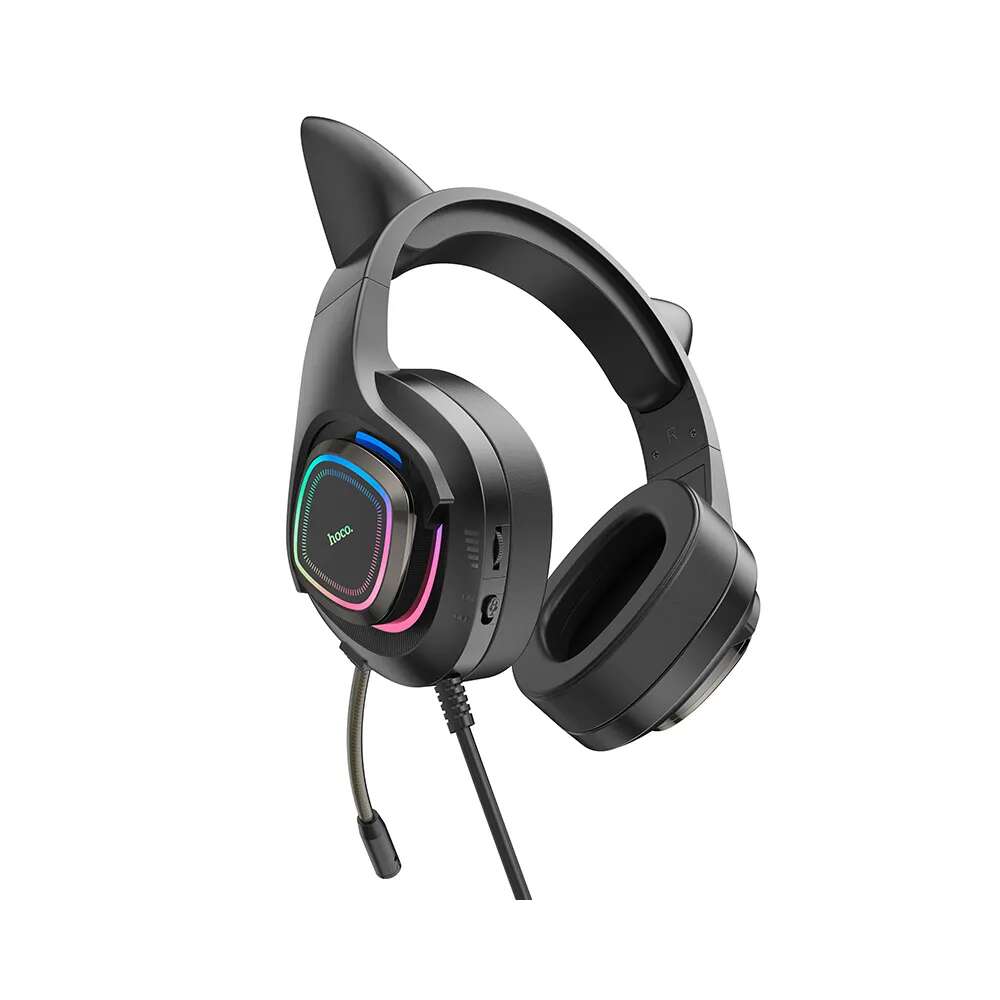 Hoco W107 Cute Cat Luminous Over Ear Gaming Headset με σύνδεση 3.5mm / USB LED (Πράσινο)