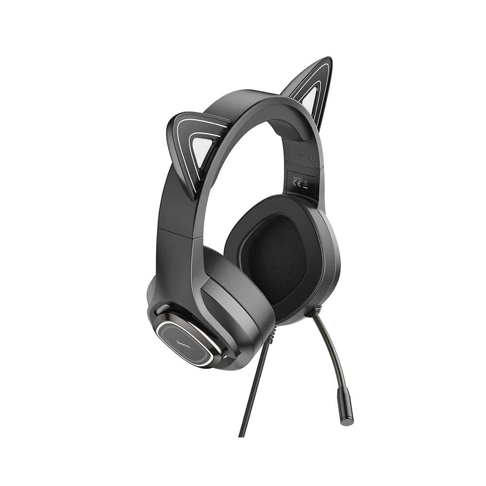 Hoco W107 Cute Cat Luminous Over Ear Gaming Headset με σύνδεση 3.5mm / USB LED (Ροζ)