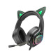 Hoco W107 Cute Cat Luminous Over Ear Gaming Headset με σύνδεση 3.5mm / USB LED (Πράσινο)