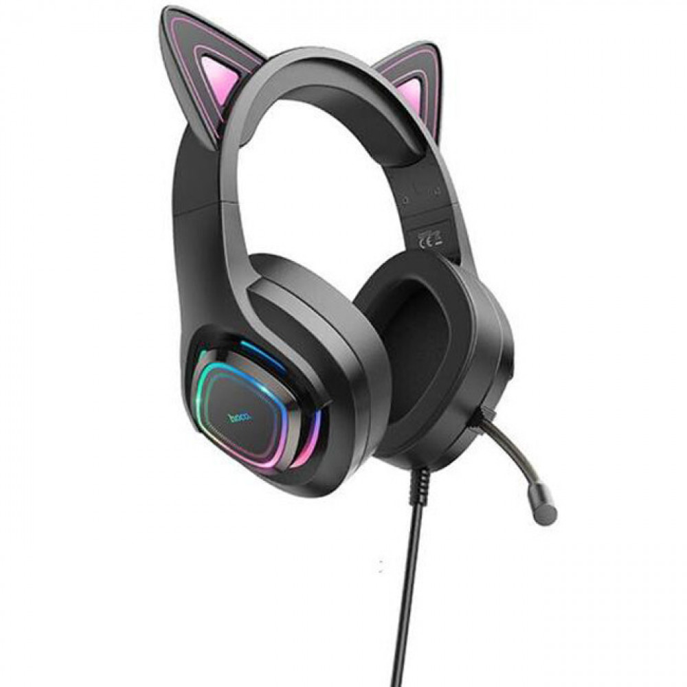 Hoco W107 Cute Cat Luminous Over Ear Gaming Headset με σύνδεση 3.5mm / USB LED (Ροζ)
