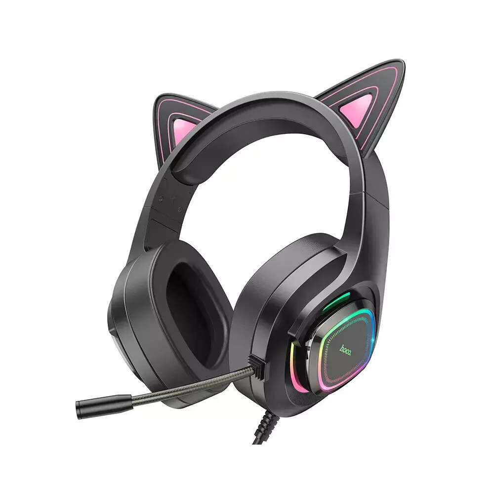 Hoco W107 Cute Cat Luminous Over Ear Gaming Headset με σύνδεση 3.5mm / USB LED (Ροζ)