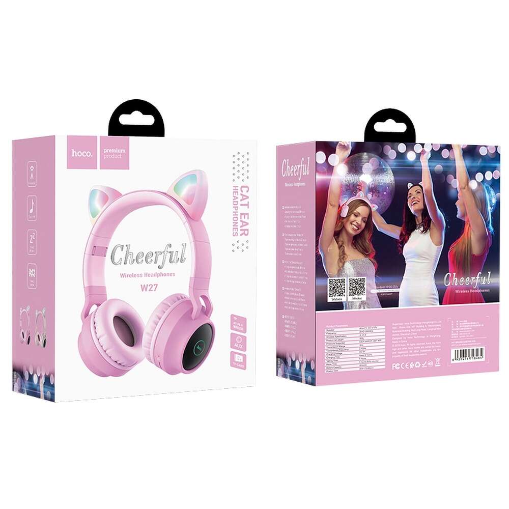 Ασύρματα Ακουστικά Hoco W27 Cat Ear MP3 Player Bluetooth (Ροζ)