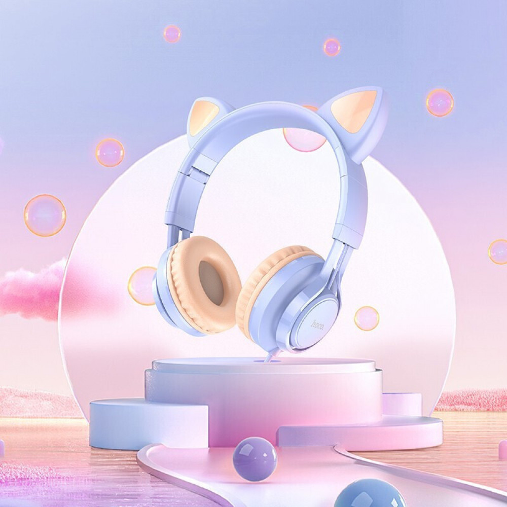 Hoco W36 Ενσύρματα Ακουστικά Cat Ear με Μικρόφωνο (Γαλάζιο)