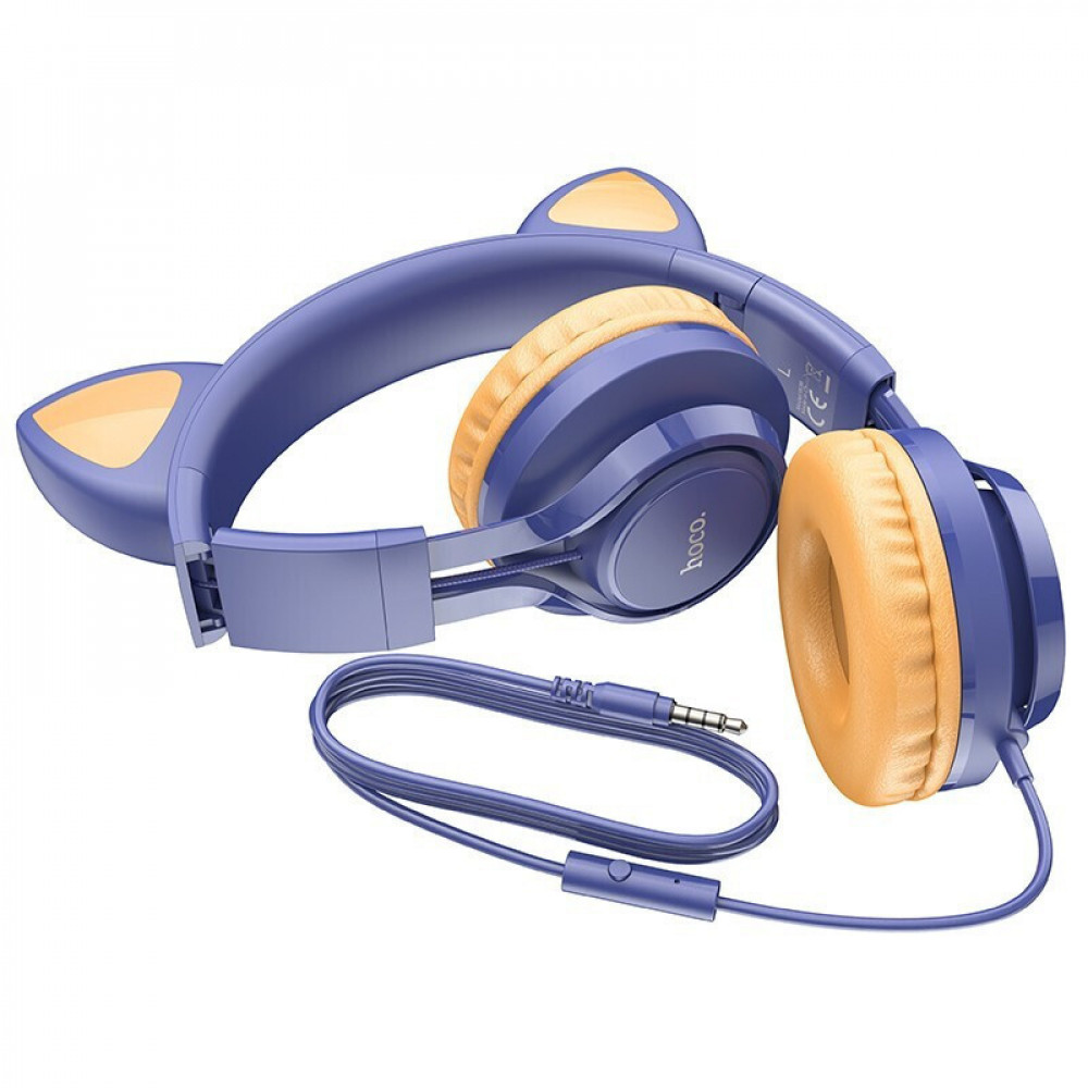 Hoco W36 Ενσύρματα Ακουστικά Cat Ear με Μικρόφωνο (Μπλε)