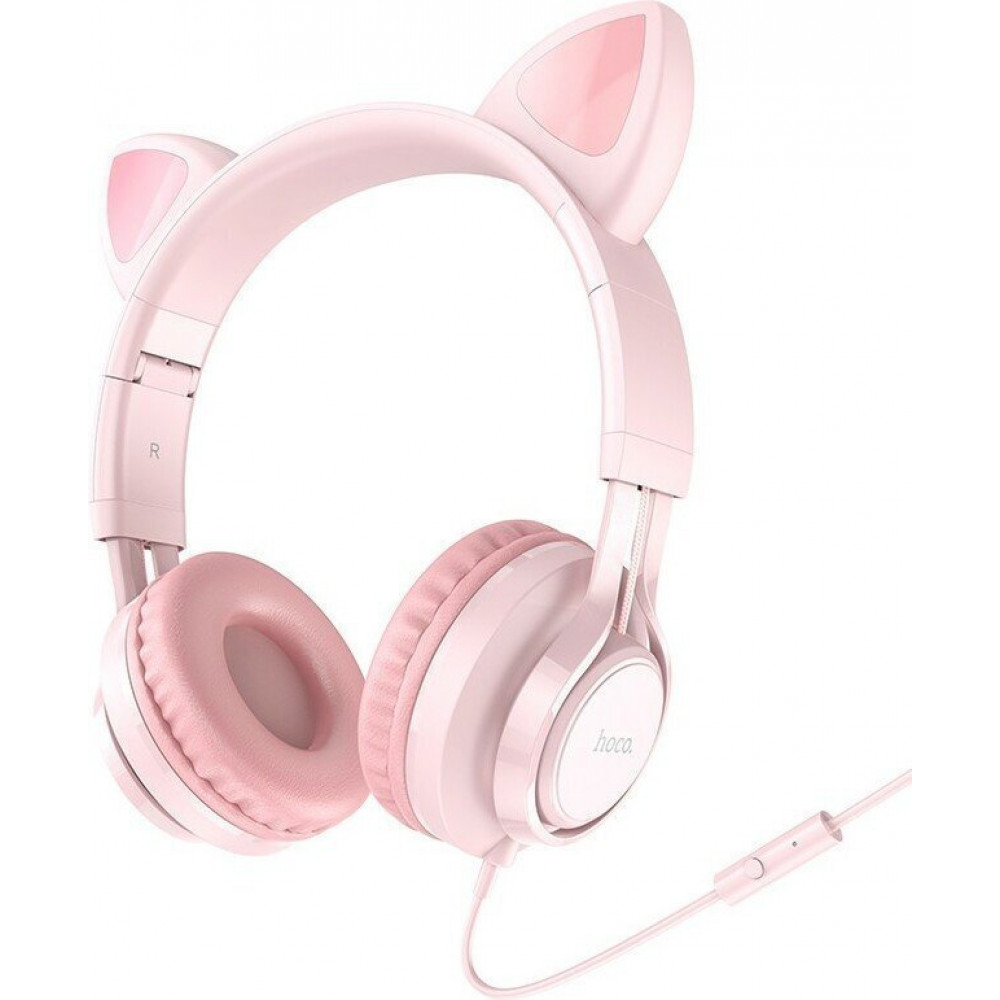 Hoco W36 Ενσύρματα Ακουστικά Cat Ear με Μικρόφωνο (Ροζ)