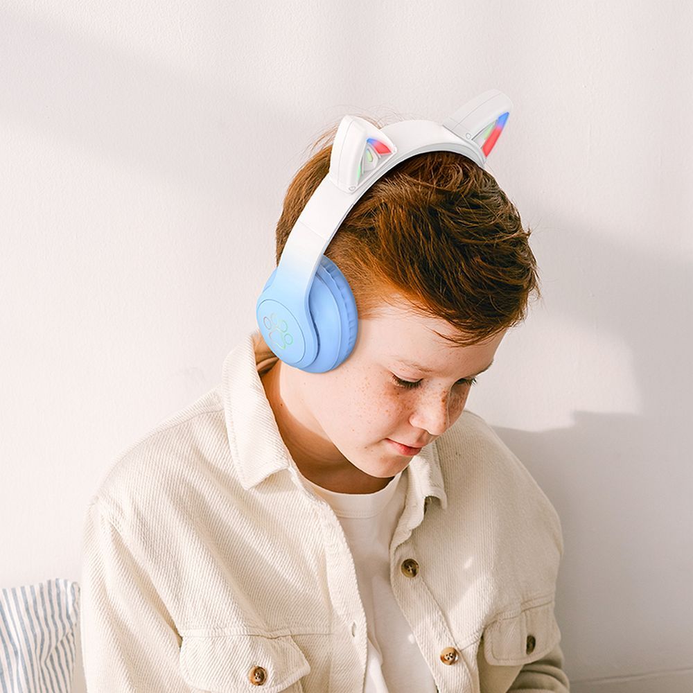 Hoco W42 Cat Ears Bluetooth Ασύρματα/Ενσύρματα Over Ear Ακουστικά, TF, AUX (Crystal Blue)