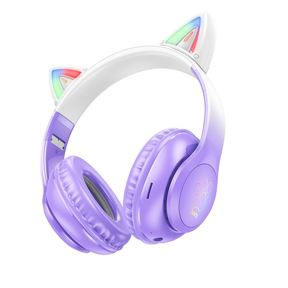 Hoco W42 Cat Ears Bluetooth Ασύρματα/Ενσύρματα Over Ear Ακουστικά, TF, AUX (Purple Grape)