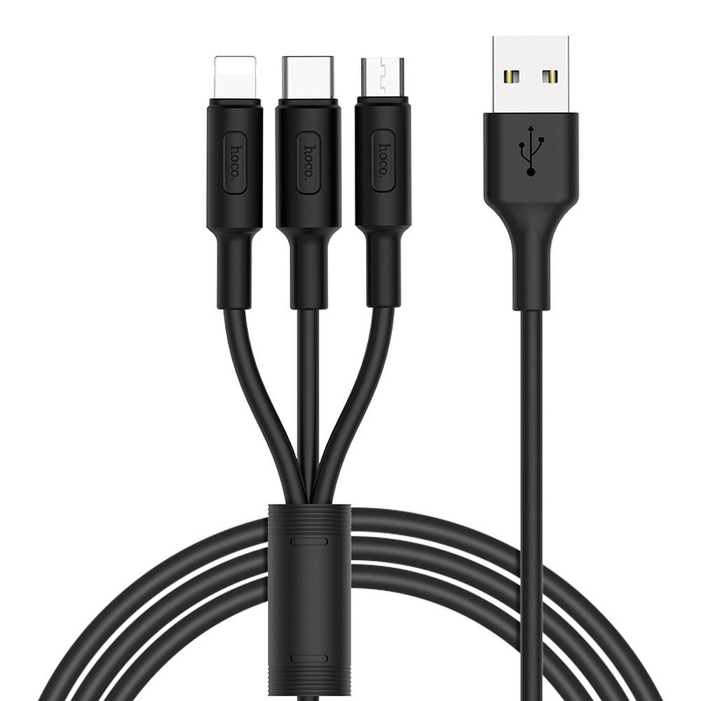Hoco X25 3 σε 1 καλώδιο USB σε Lightning / Type-C / micro USB 1m (Μαύρο)
