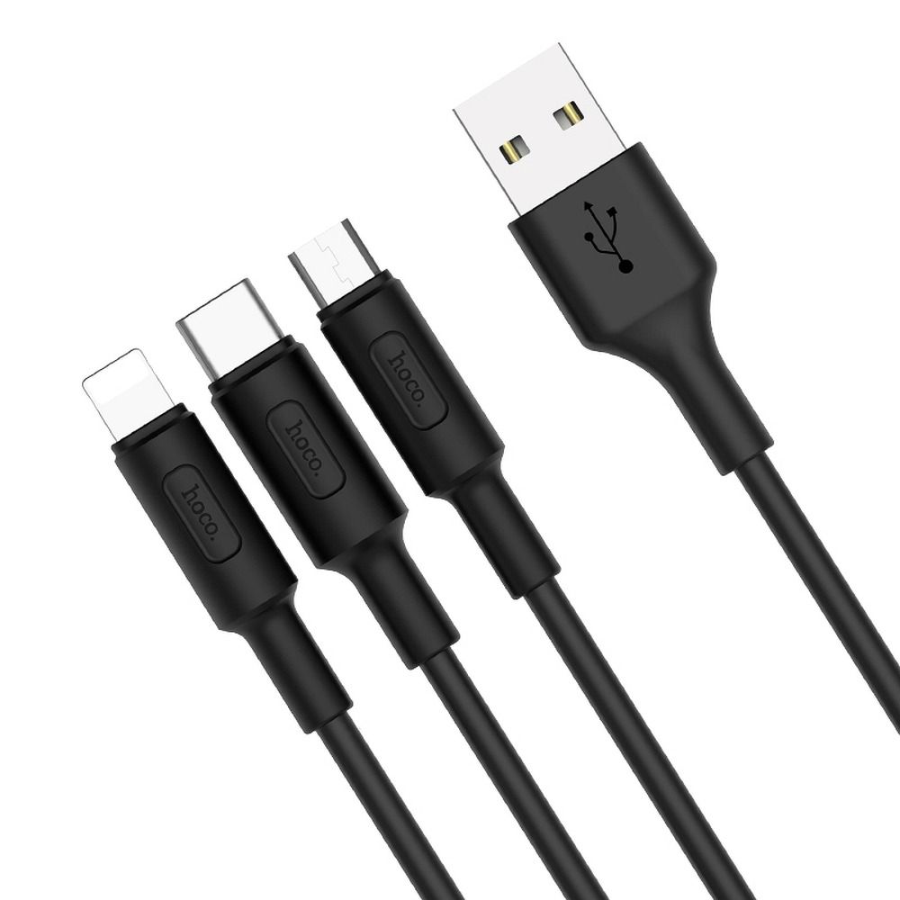 Hoco X25 3 σε 1 καλώδιο USB σε Lightning / Type-C / micro USB 1m (Μαύρο)