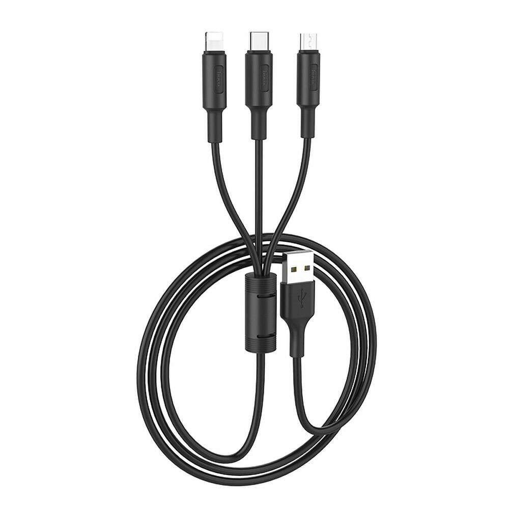 Hoco X25 3 σε 1 καλώδιο USB σε Lightning / Type-C / micro USB 1m (Μαύρο)