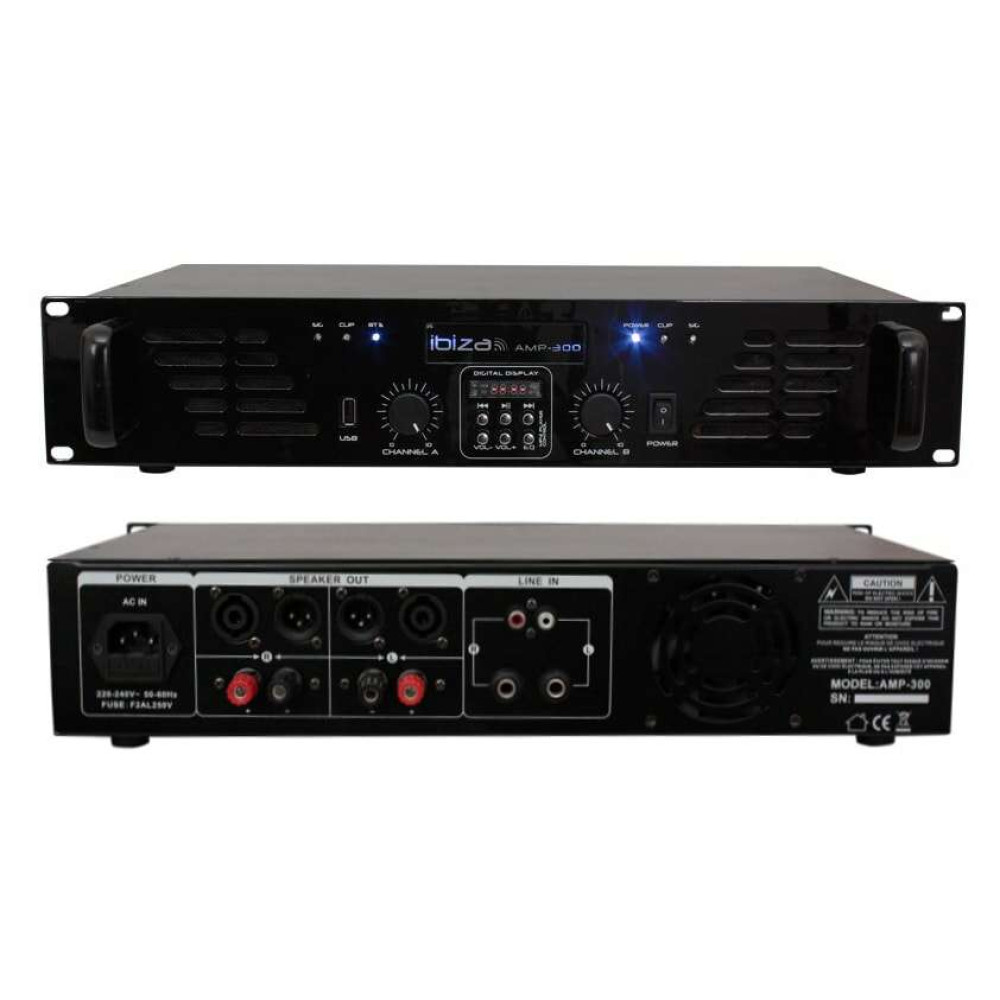 ibiza Sound AMP300USB-BT - Ενισχυτής PA με USB και Bluetooth 2x240W/4Ω