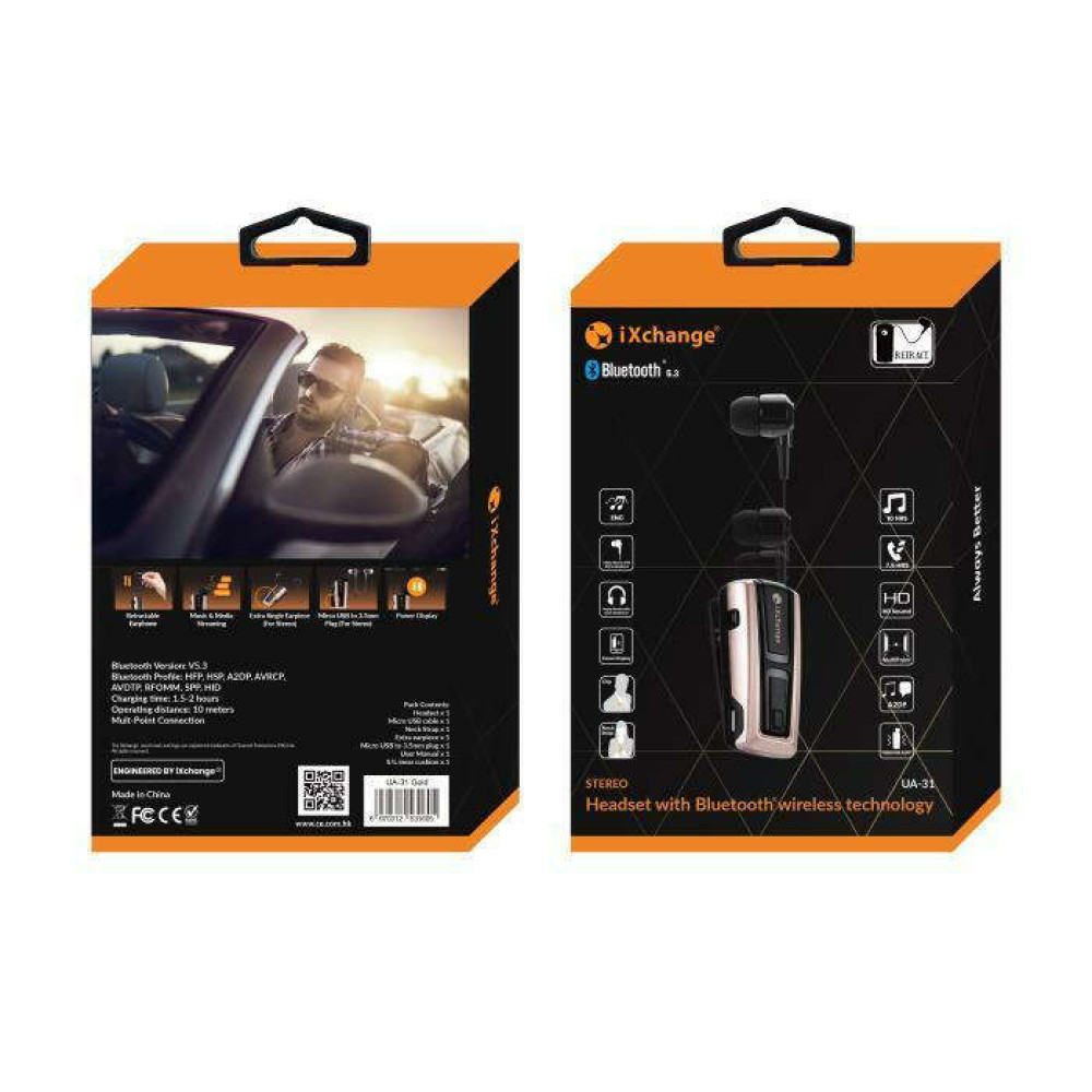 iXchange UA31 In-ear Bluetooth Handsfree (Χρυσό)