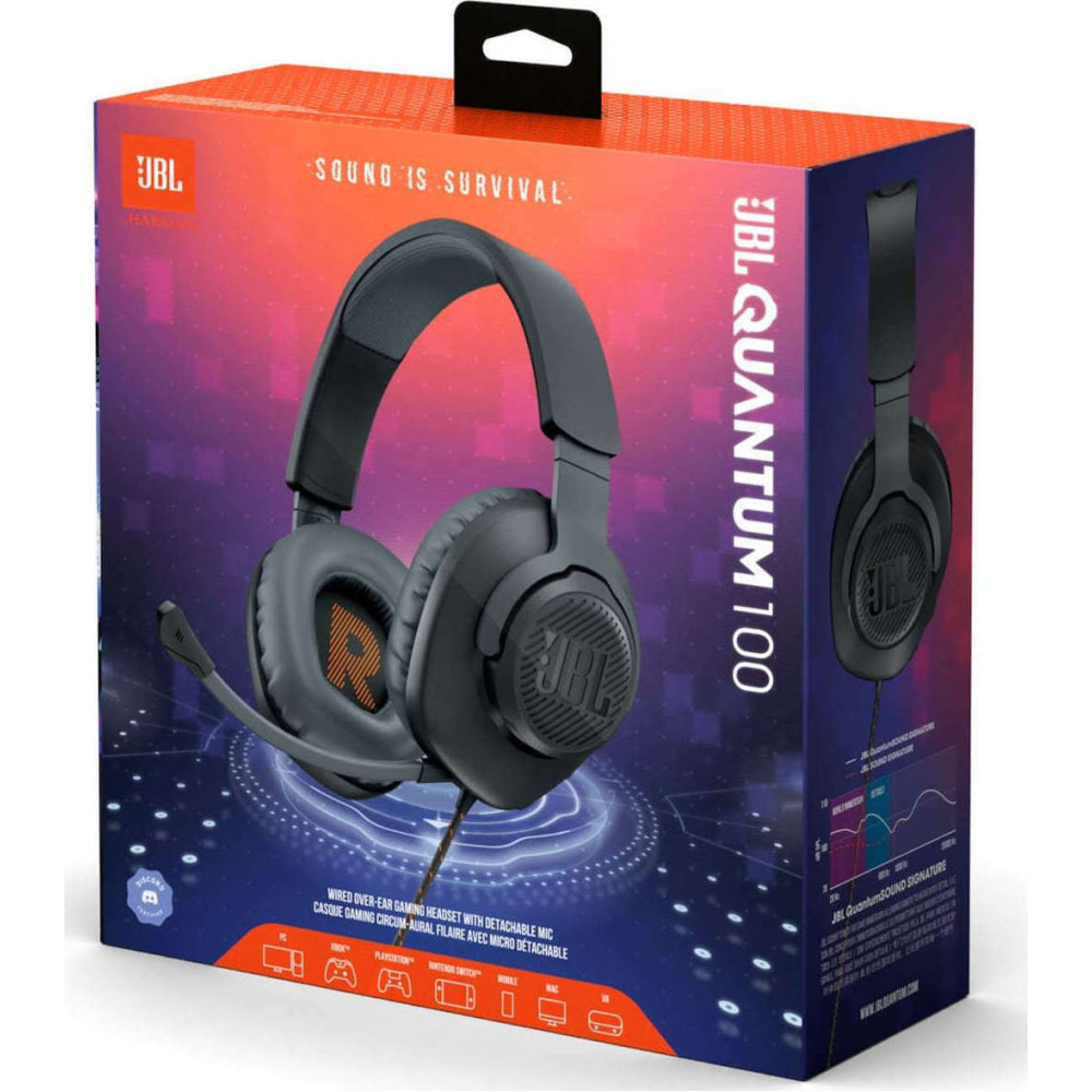 JBL Quantum 100 Over Ear Gaming Headset με βύσμα 3.5mm (Μαύρο)