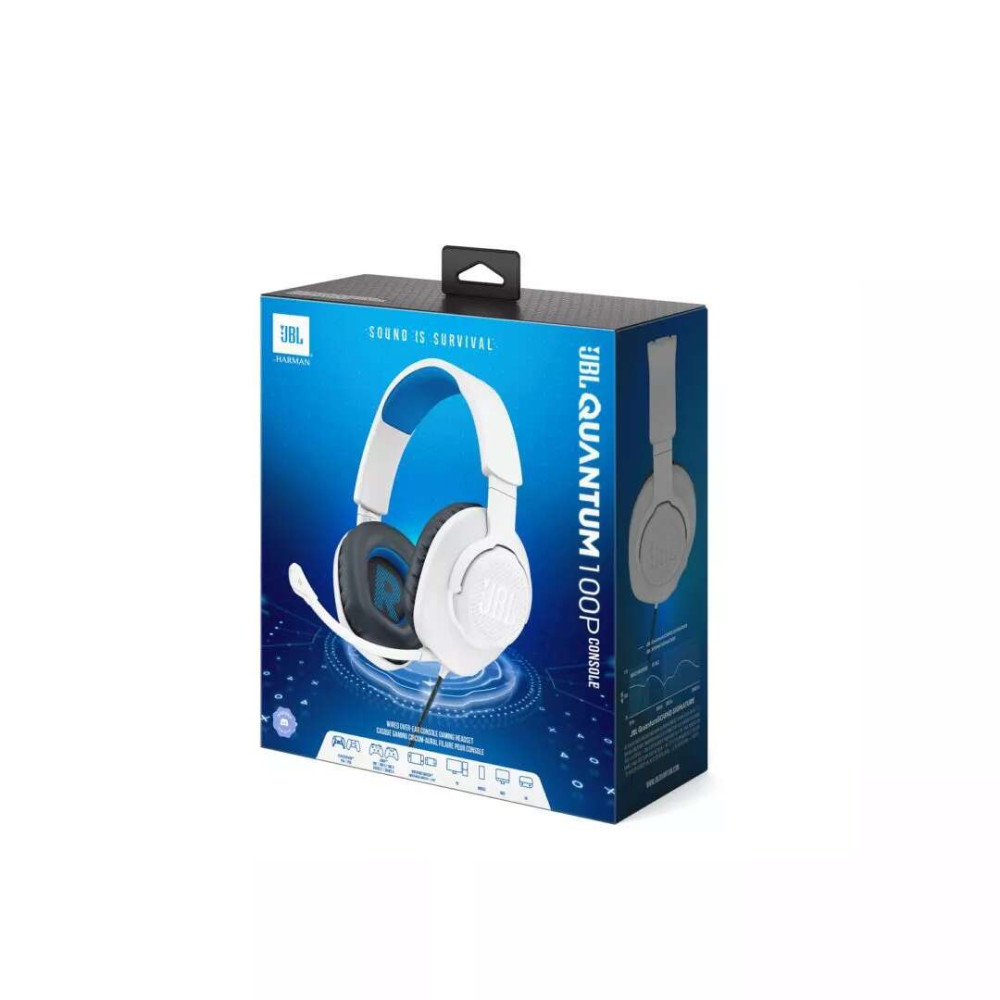 JBL Quantum 100P Over Ear Gaming Headset με σύνδεση 3.5mm (Λευκό/Μπλε)