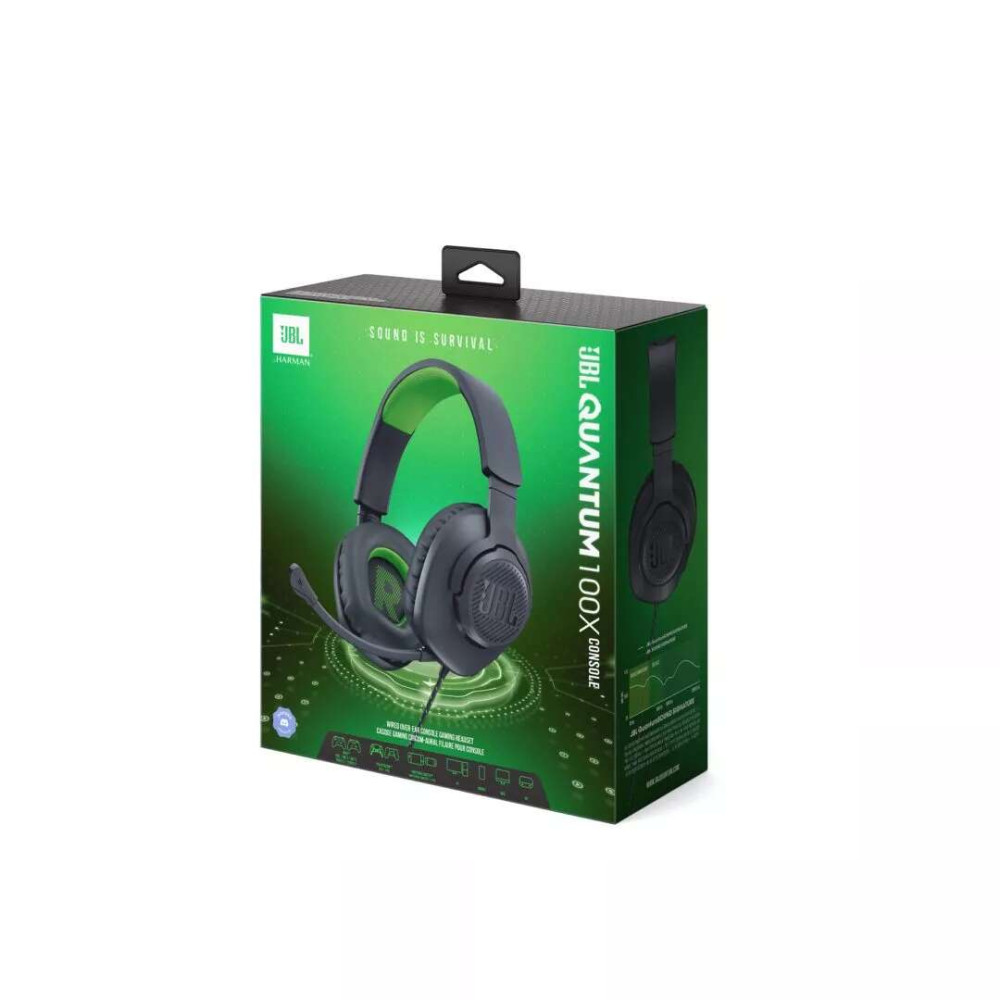 JBL Quantum 100X Over Ear Gaming Headset με σύνδεση 3.5mm (Μαύρο/Πράσινο)