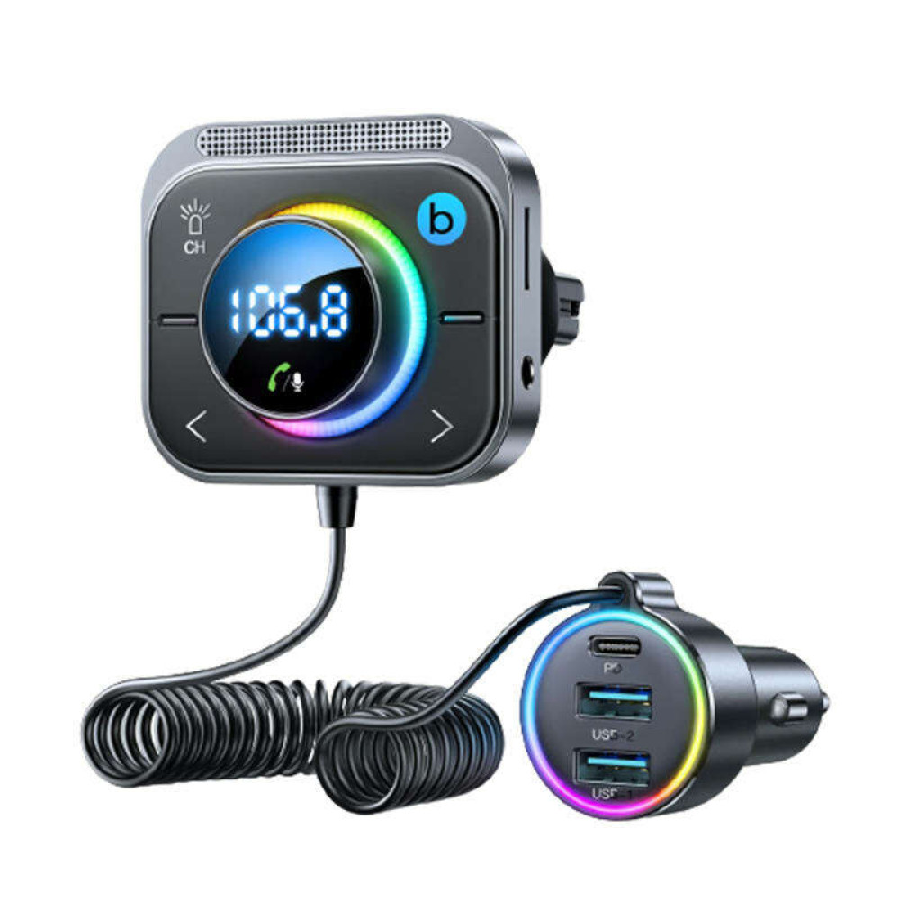 Joyroom JR-CL18 FM transmitter 2x USB + USB-C, 30W (Ασημί)