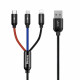 Καλώδιο Baseus USB 3 σε 1, MicroUSB, Lightning και Type-C για Φόρτιση & μεταφορά δεδομένων 1.2m (Μαύρο)