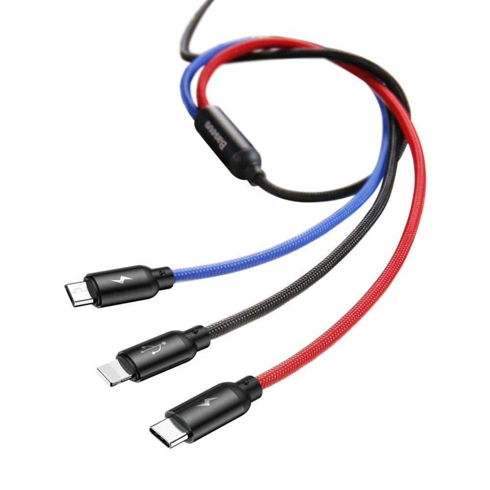 Καλώδιο Baseus USB 3 σε 1, MicroUSB, Lightning και Type-C για Φόρτιση & μεταφορά δεδομένων 1.2m (Μαύρο)