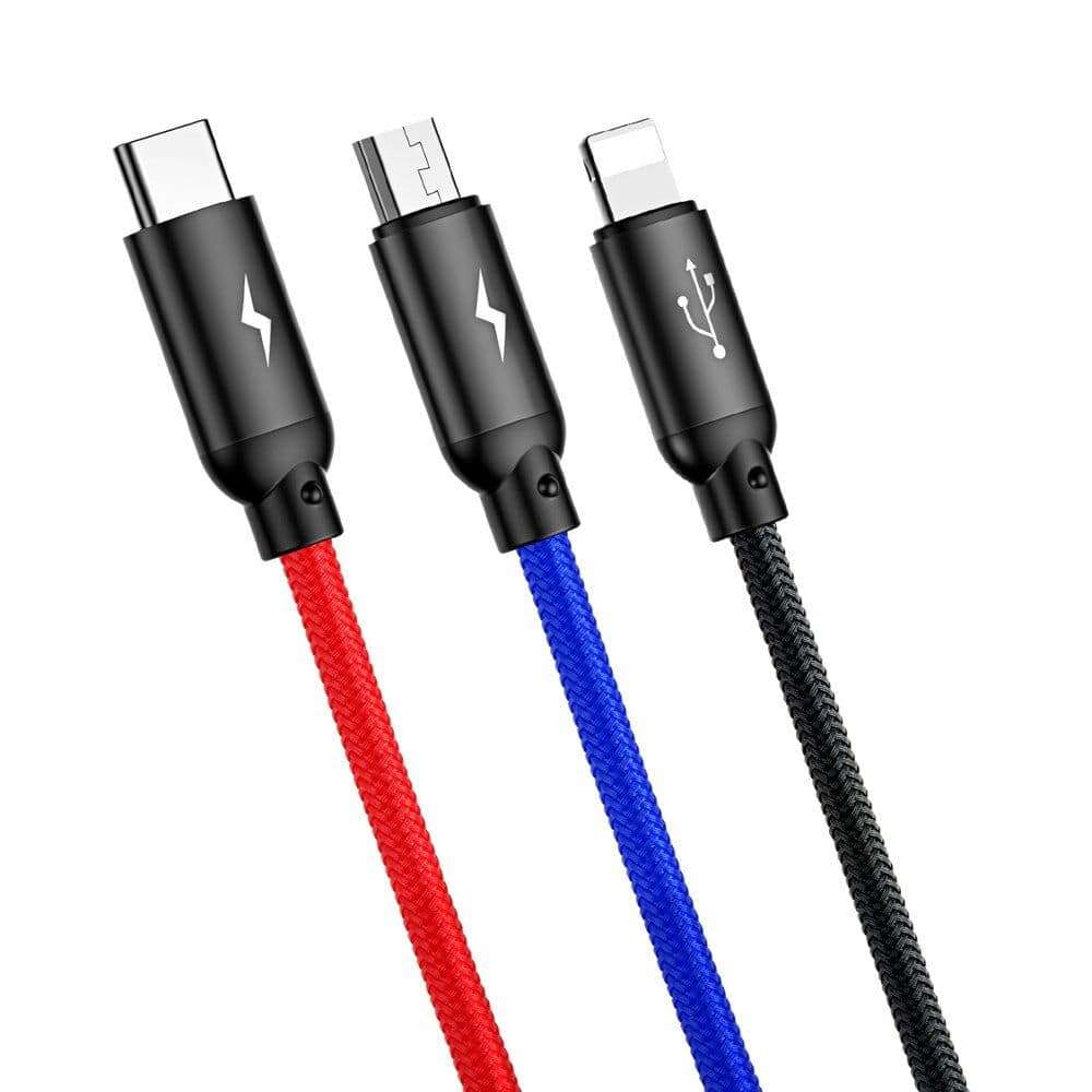 Καλώδιο Baseus USB 3 σε 1, MicroUSB, Lightning και Type-C για Φόρτιση & μεταφορά δεδομένων 1.2m (Μαύρο)