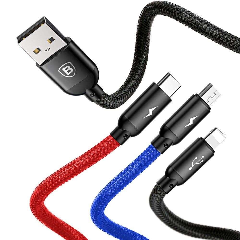 Καλώδιο Baseus USB 3 σε 1, MicroUSB, Lightning και Type-C για Φόρτιση & μεταφορά δεδομένων 1.2m (Μαύρο)