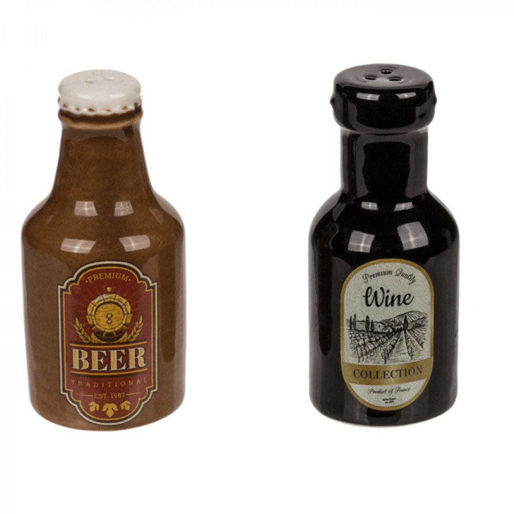 Κεραμικό Σετ για Αλάτι και Πιπέρι Beer & Wine (4,5 x 4,5 x 6 cm)