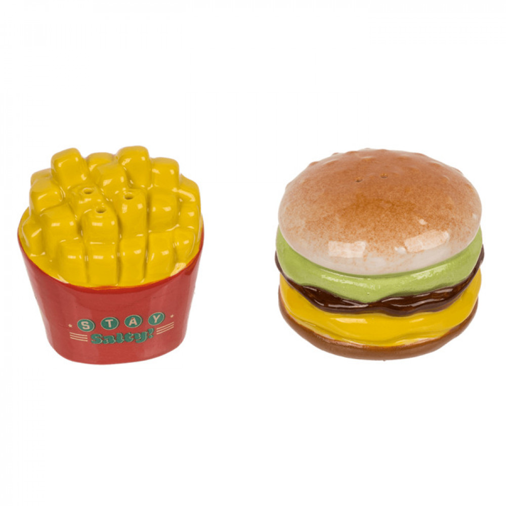 Κεραμικό Σετ για Αλάτι και Πιπέρι Burger & Fries (5,5 x 5,5 x 4,5 cm)