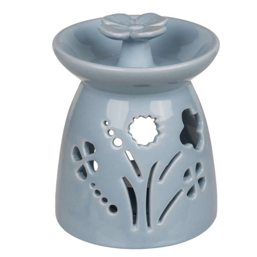 Κεραμικός Καυστήρας Αιθέριων Ελαίων Oil Burner με Λουλούδι (Γαλάζιο)