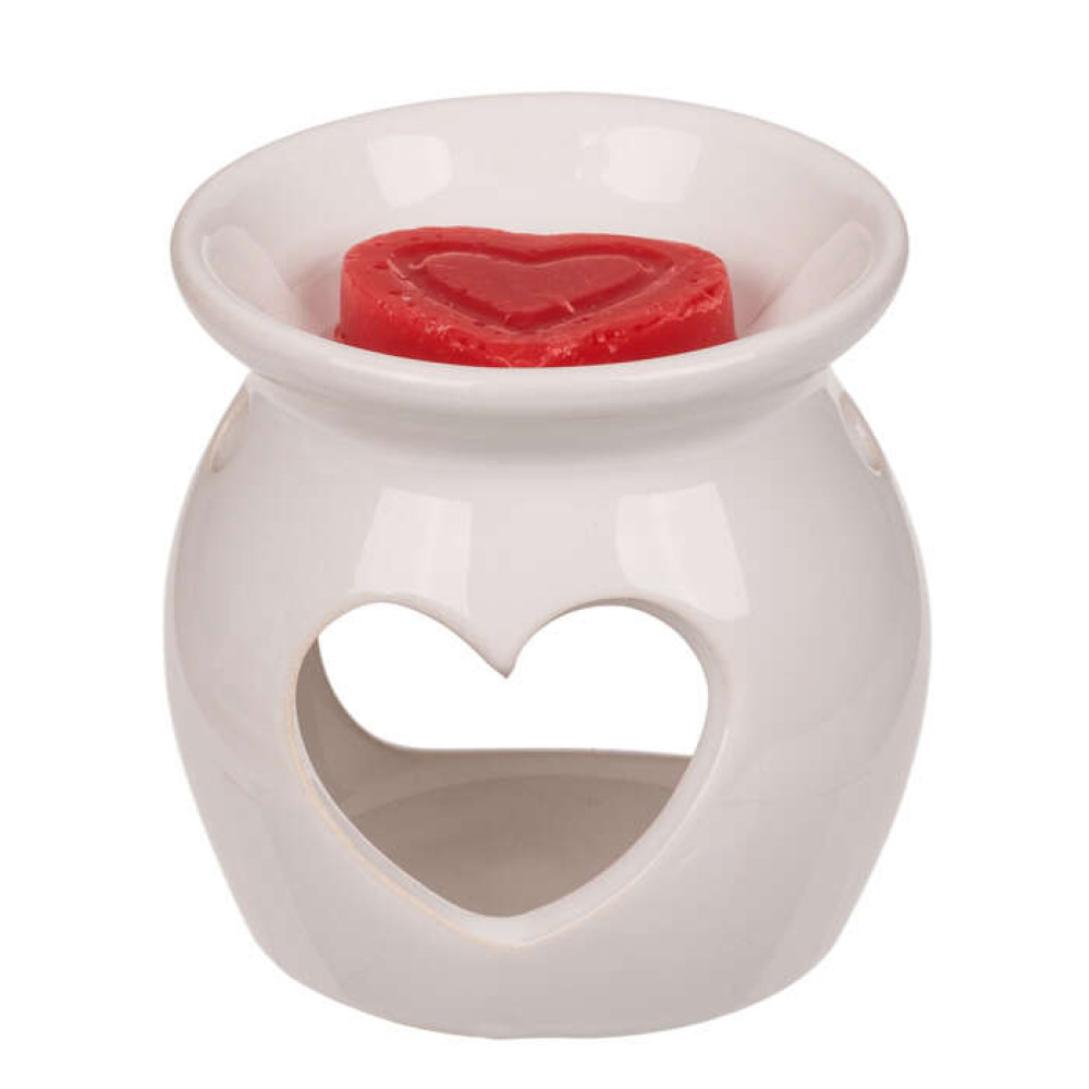 Κεραμικός Καυστήρας με Σχέδιο Καρδιά Oil burner με Wax Melt (Λευκό)