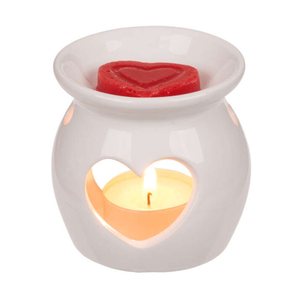 Κεραμικός Καυστήρας με Σχέδιο Καρδιά Oil burner με Wax Melt (Λευκό)