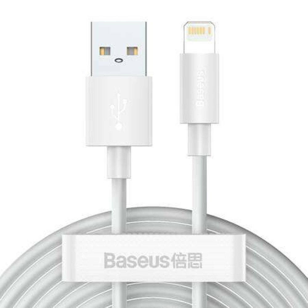  Κιτ Καλωδίων Δεδομένων Baseus Simple Wisdom USB σε Lightning 2.4A (2τμχ/σετ) 1.5m Λευκό