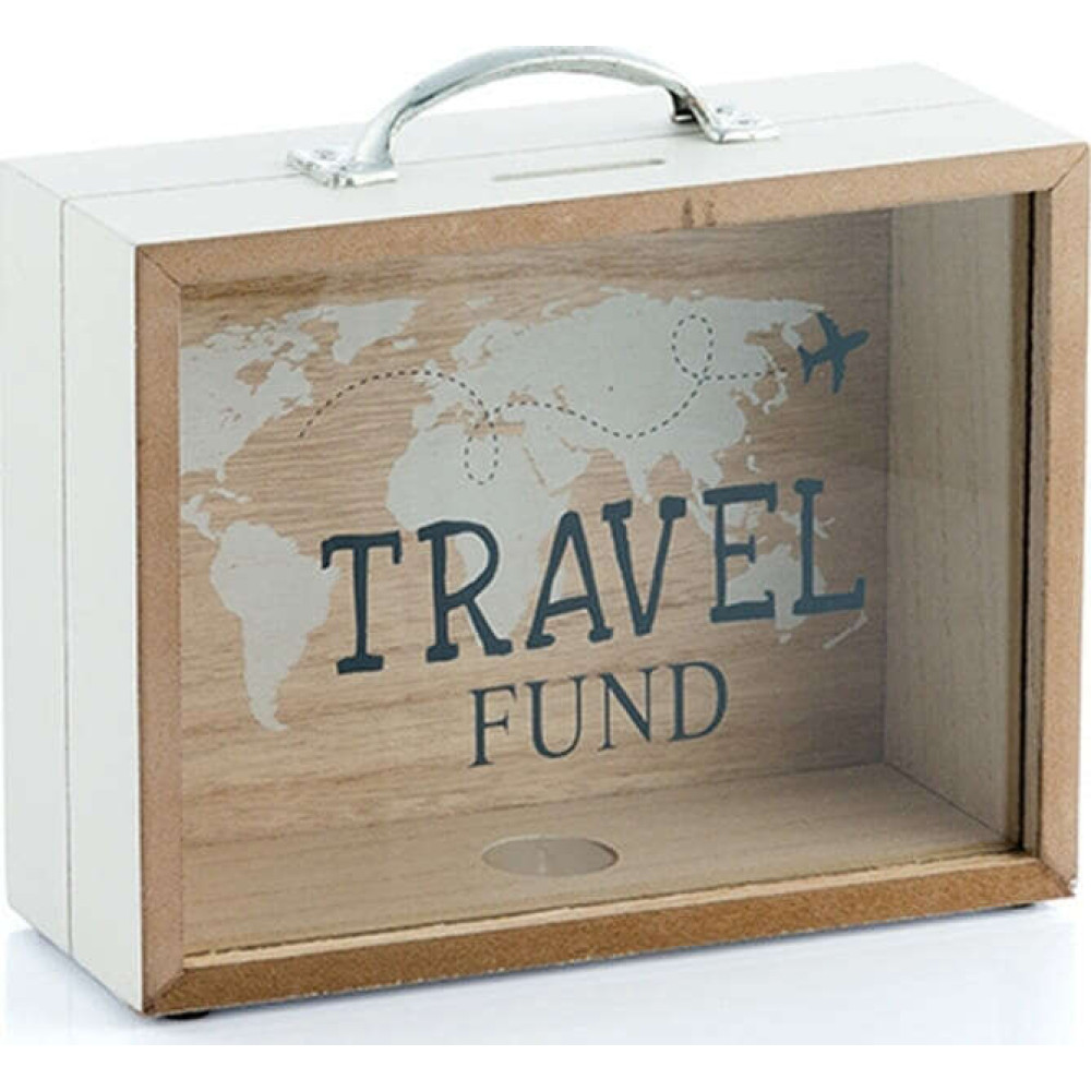 Κουμπαράς Ξύλινος Travel Fund 20 x 12 cm (Λευκό)