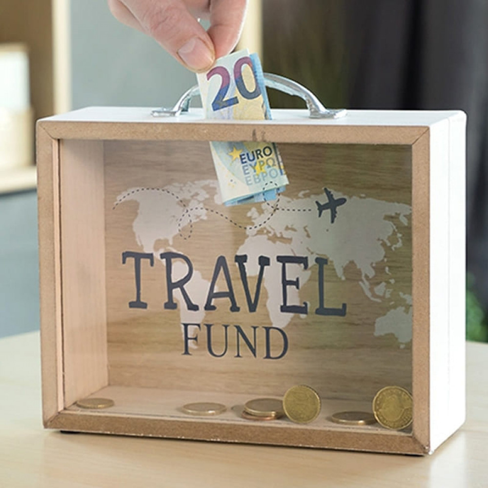 Κουμπαράς Ξύλινος Travel Fund 20 x 12 cm (Λευκό)