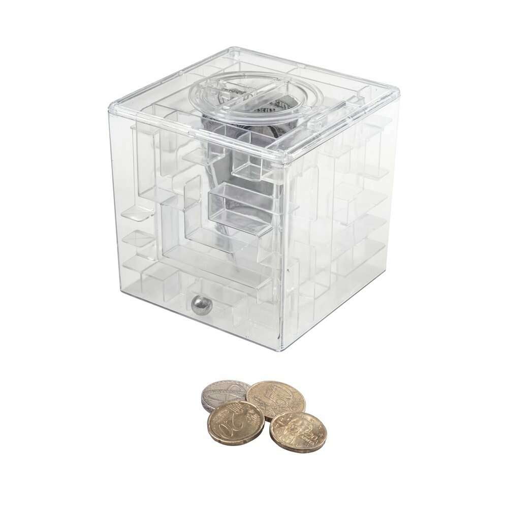 Κουμπαράς Λαβύρινθος - Money Maze 9 x 9 cm πλαστικό (Διάφανο)