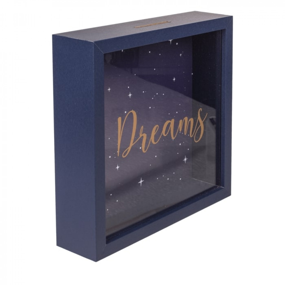 Κουμπαράς Ξύλινος Dreams 20 x 20 cm (Μπλε)