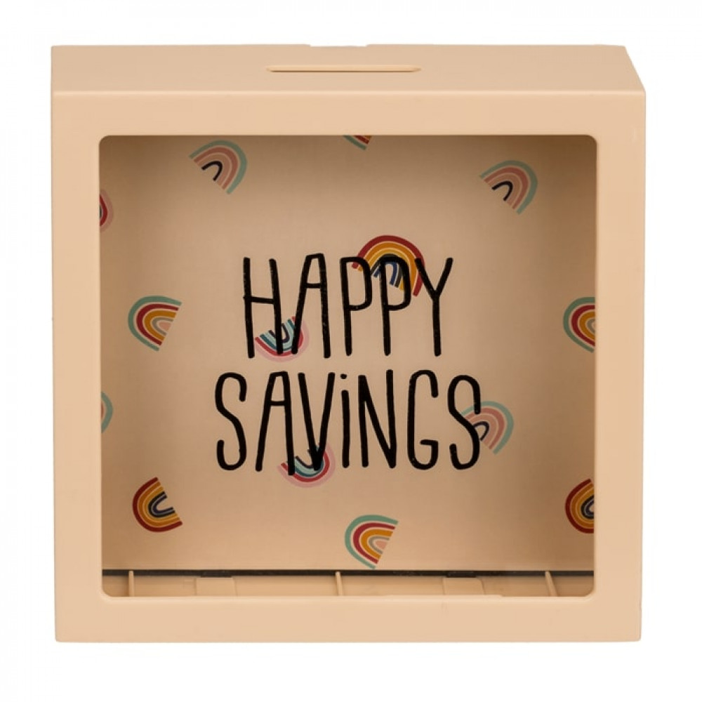 Κουμπαράς Πλαστικός Happy Savings 15 x15 cm (Μπεζ)