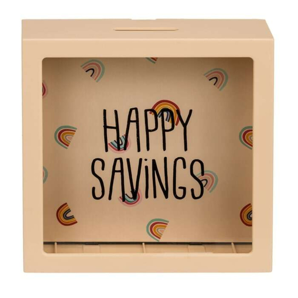 Κουμπαράς Πλαστικός Happy Savings 15 x15 cm (Μπεζ)