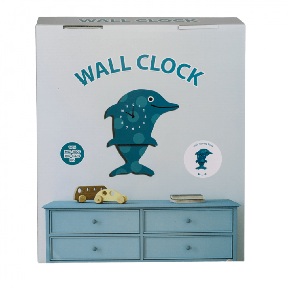 Ξύλινο Παιδικό Ρολόι Τοίχου 26,5 x 38,5 cm - Δελφίνι