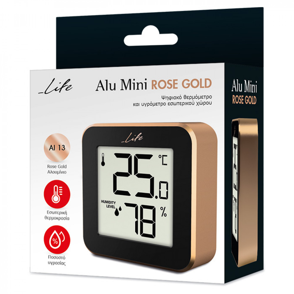 Life Alu Mini Rose Gold Ψηφιακό Θερμόμετρο και Υγρόμετρο Εσωτερικού Χώρου