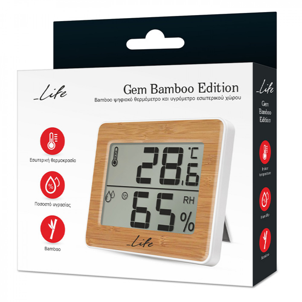 Life Gem Bamboo Ψηφιακό Θερμόμετρο Υγρόμετρο Εσωτερικού Χώρου