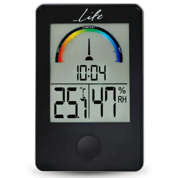 Life iTemp Ψηφιακό Θερμόμετρο Υγρόμετρο Εσωτερικού Χώρου με Ρολόι και Έγχρωμη Απεικόνιση Επιπέδων Υγρασίας (Μαύρο)