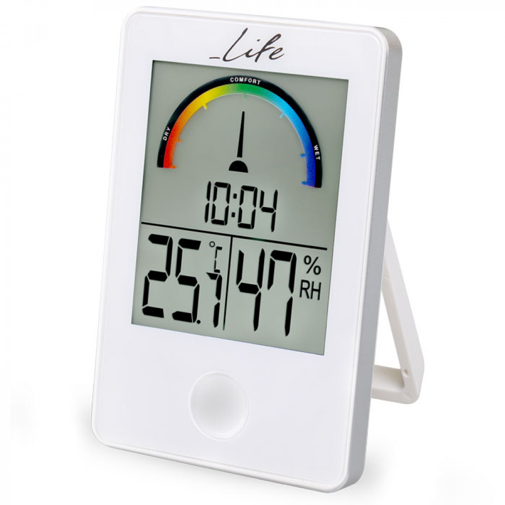Life iTemp Λευκό Ψηφιακό Θερμόμετρο Υγρόμετρο Εσωτερικού Χώρου με Ρολόι και Έγχρωμη Απεικόνιση Επιπέδων Υγρασίας