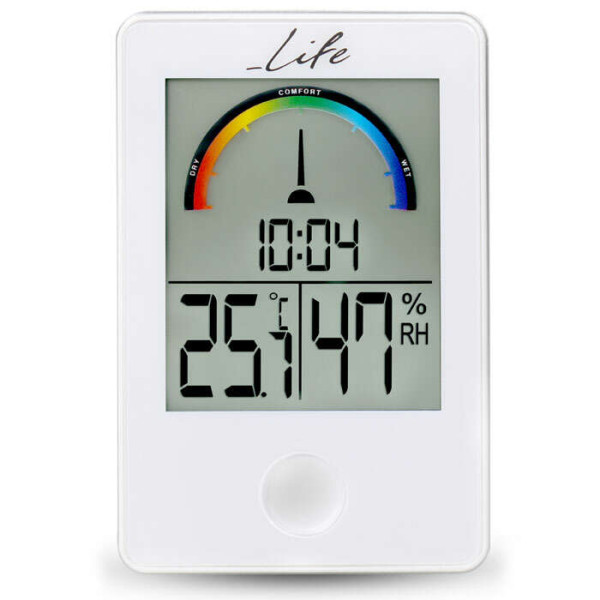 Life iTemp Ψηφιακό Θερμόμετρο Υγρόμετρο Εσωτερικού Χώρου με Ρολόι και Έγχρωμη Απεικόνιση Επιπέδων Υγρασίας (Λευκό)