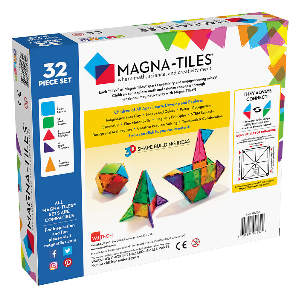 Magna-Tiles Μαγνητικό Παιχνίδι 32 κομματιών Clear Colors
