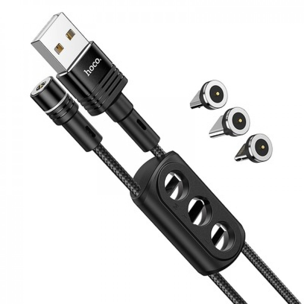 Μαγνητικό Καλώδιο Φόρτισης / Δεδομένων Hoco U98 3 σε 1 USB σε Lightning / Type-C / micro USB 2.4A 1.2m (Μαύρο)