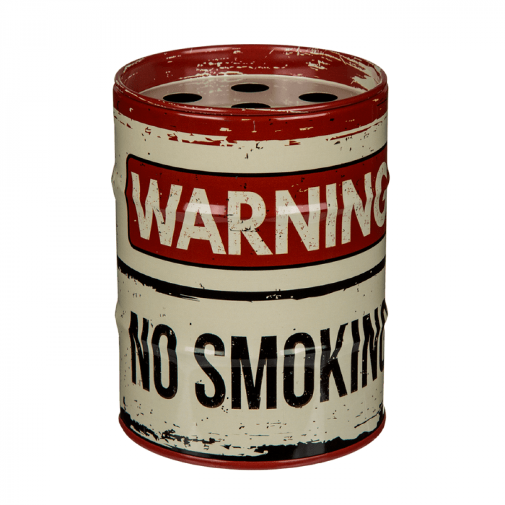 Μεταλλικό Τασάκι σε Σχήμα Βαρέλι Λαδιού Warning No Smoking (Λευκό)