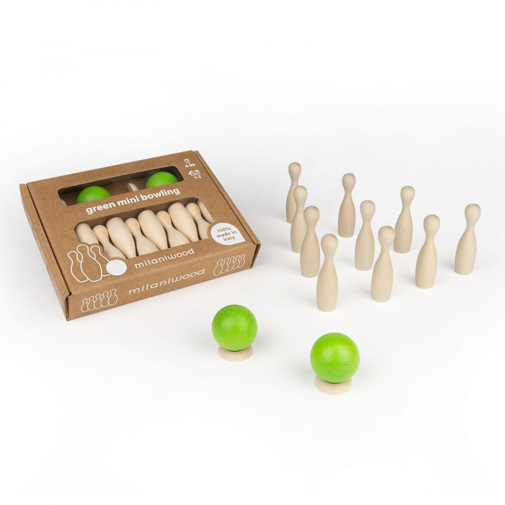 Milaniwood ξύλινο επιτραπέζιο παιχνίδι «Μίνι πράσινο μπόουλινγκ» 