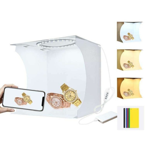 Μίνι φωτογραφικό αναδιπλούμενο στούντιο Puluz PU5023 με Ring led Light 1200lmn και 6 σκηνικά 23x23x24 cm